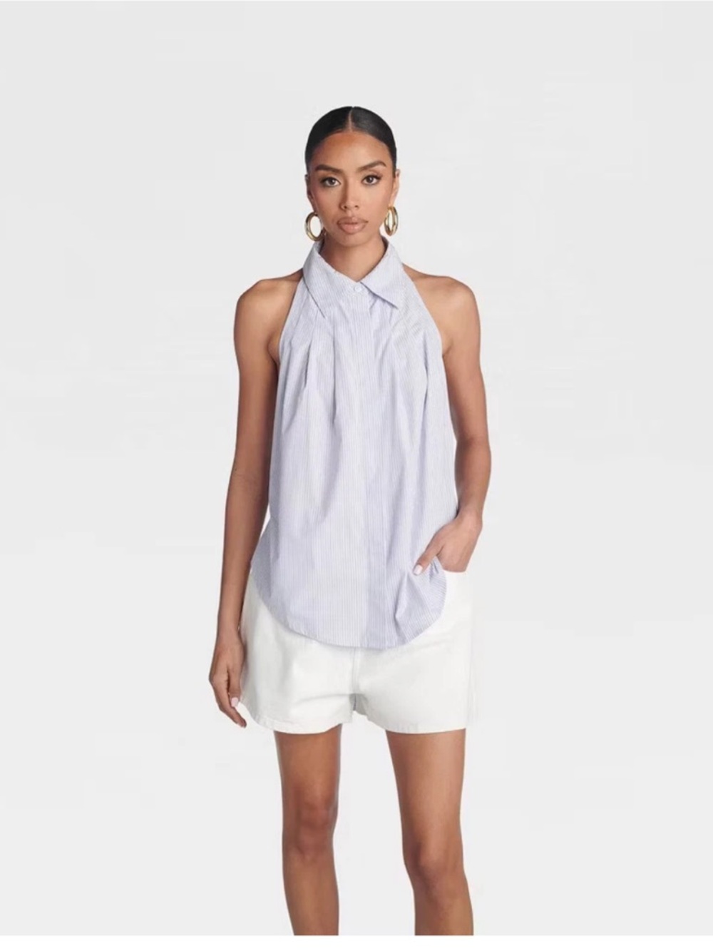 KBB by KAHLANA Women 'The Halter Shirt' - Lavender Striped